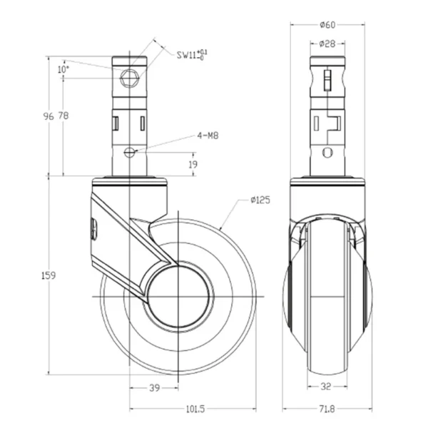 5 Inch Central Lock Caster for Ultrasound Machine - Image 5