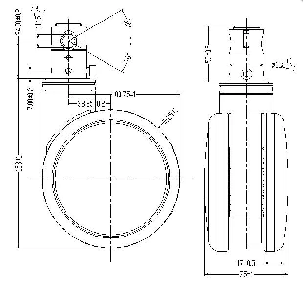 5" (125mm) Silent TPU Twin Wheel Medical Caster, Central Locking, 275 lbs Capacity - Image 5