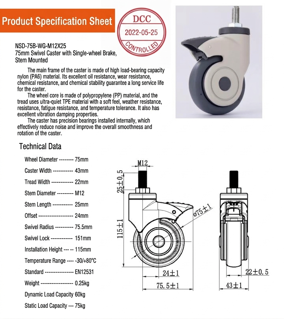 Medical Single Caster pecifications