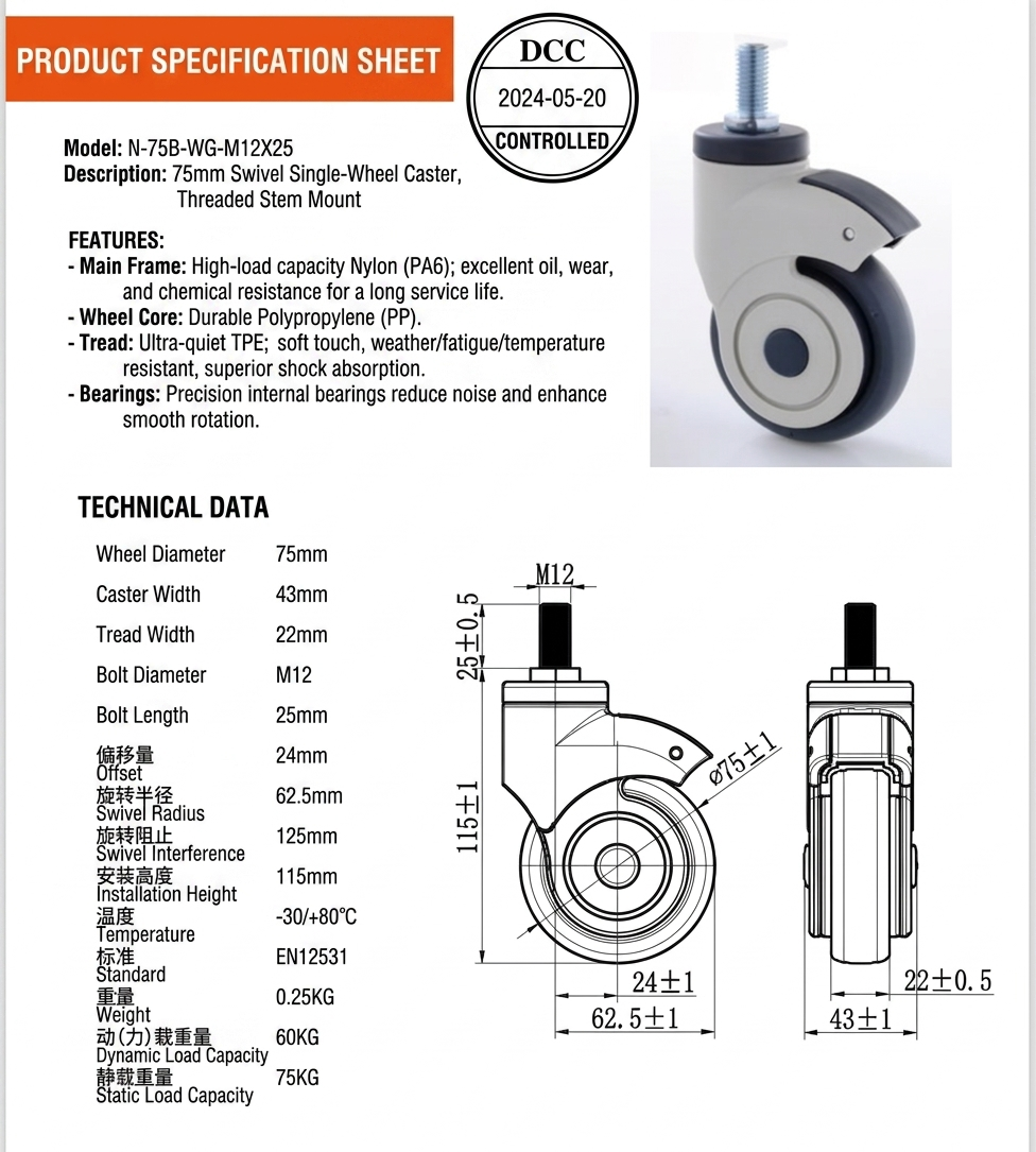 3 inch swivel single-wheel caster