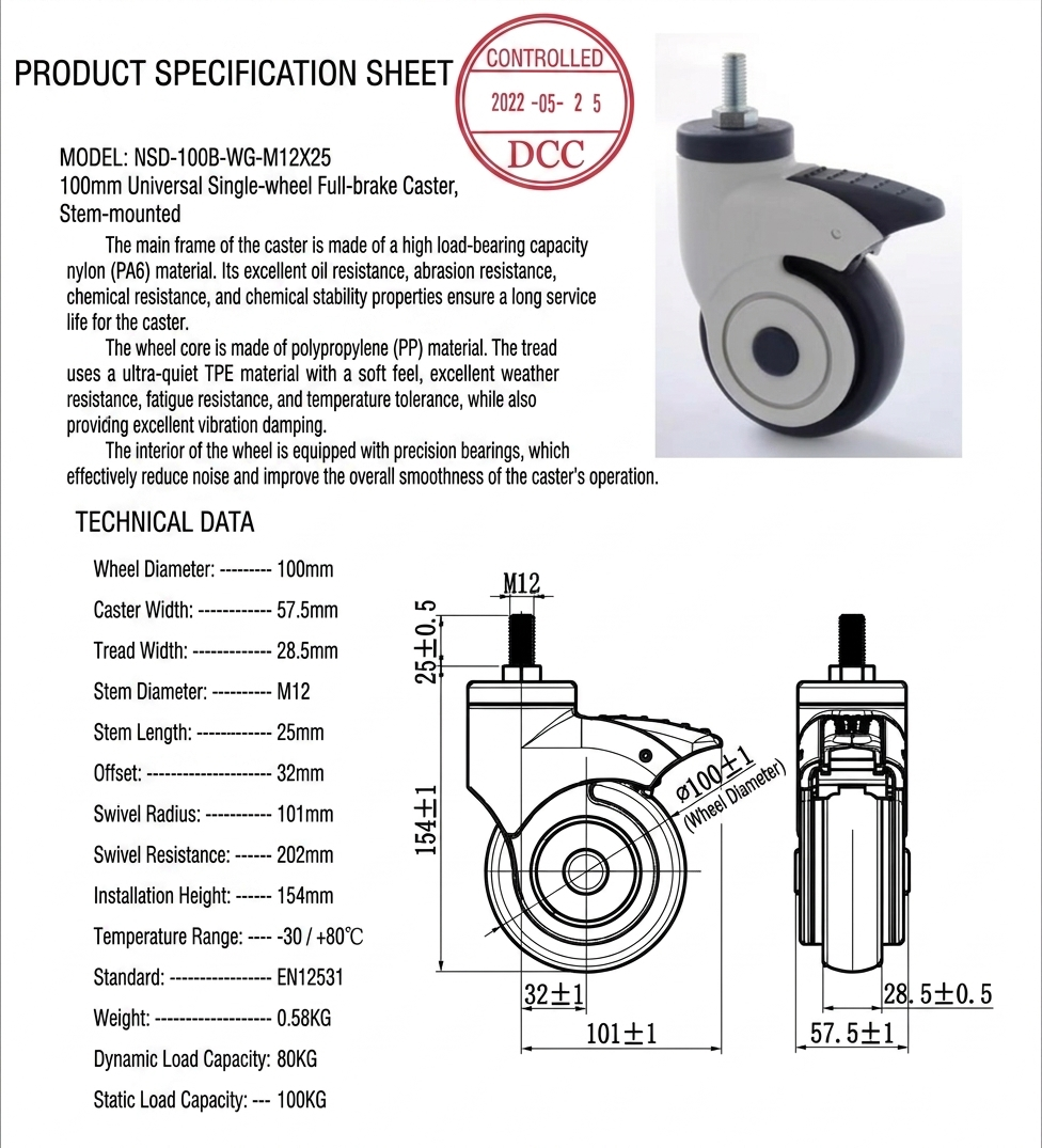 4inch Medical Single Caster specifications