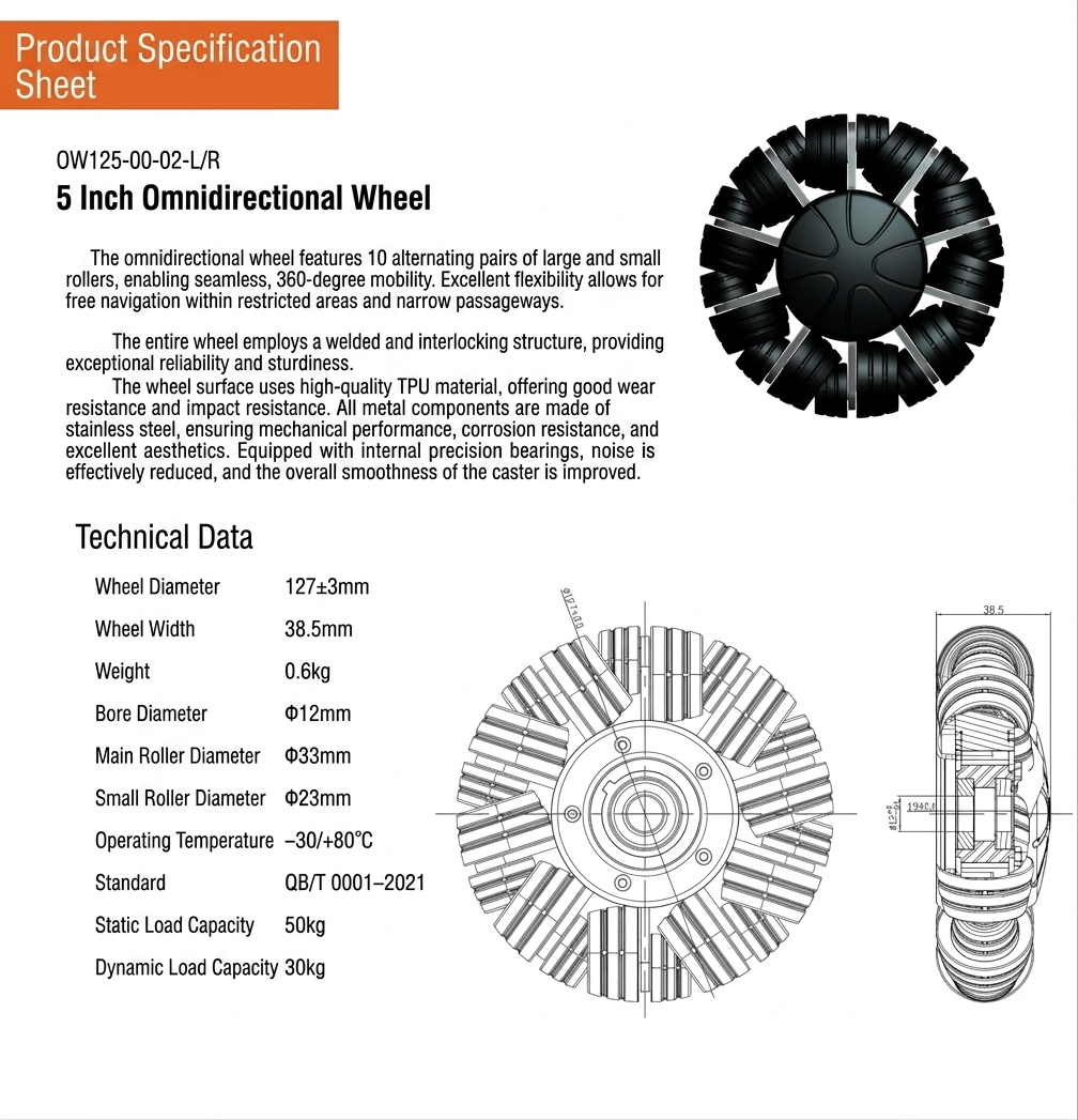 5 inch omni wheel with bearings specifications