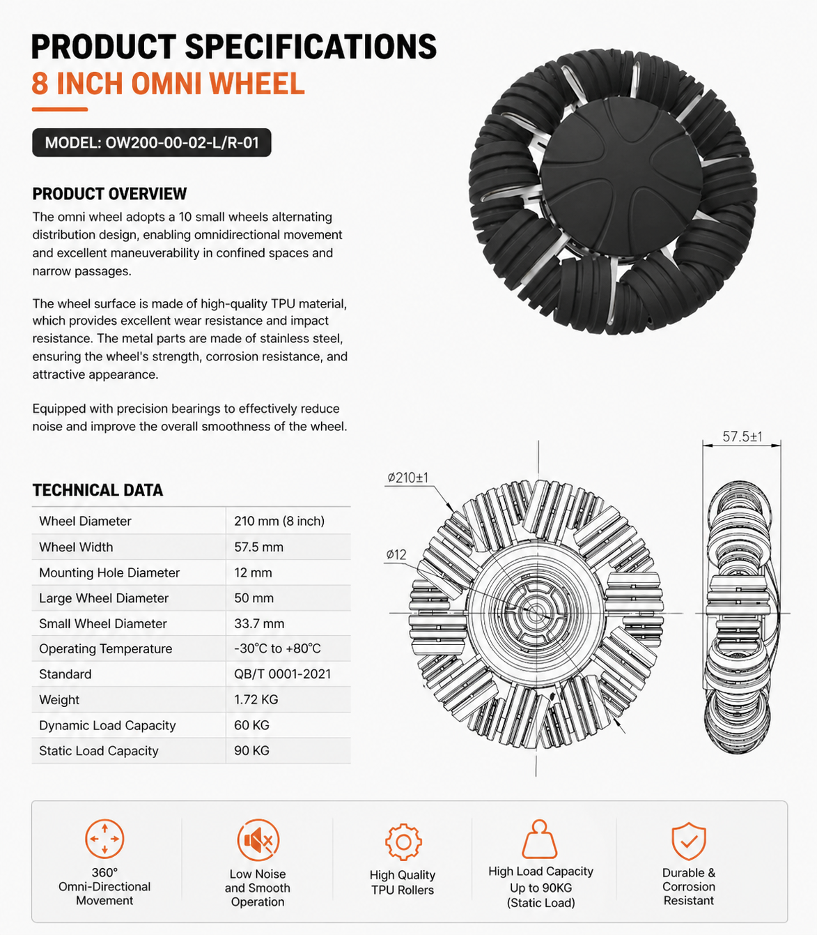 8inch-omni-wheel-bearings specifications