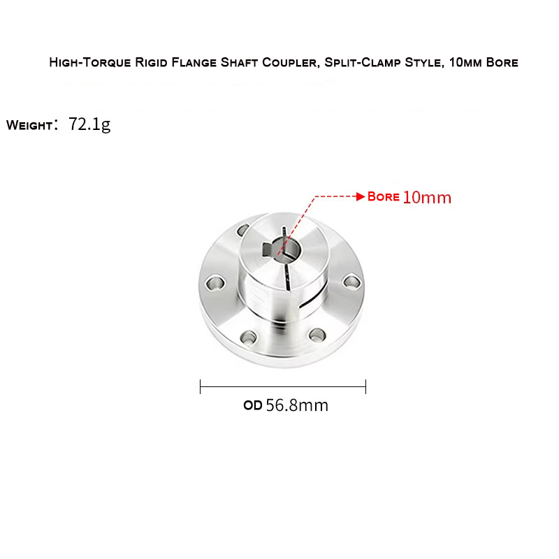 High-Torque Rigid Flange Shaft Coupler, Split-Clamp Style Bore 10mm