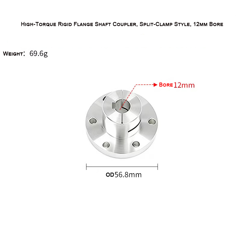 High-Torque Rigid Flange Shaft Coupler, Split-Clamp Style Bore 12mm