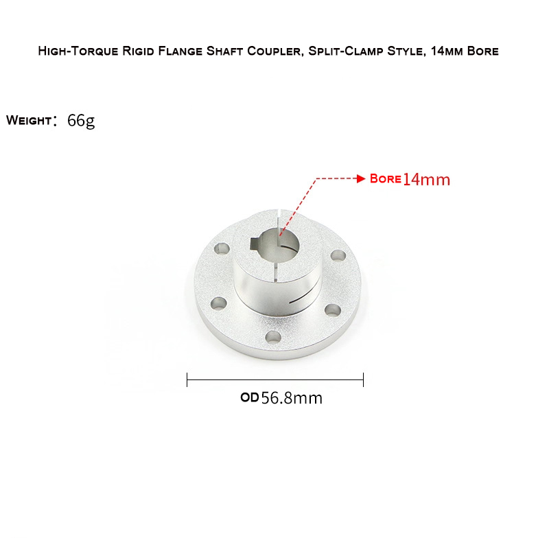 High-Torque Rigid Flange Shaft Coupler, Split-Clamp Style Bore 14mm