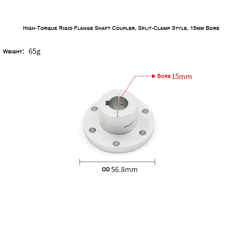 High-Torque Rigid Flange Shaft Coupler, Split-Clamp Style Bore 15mm