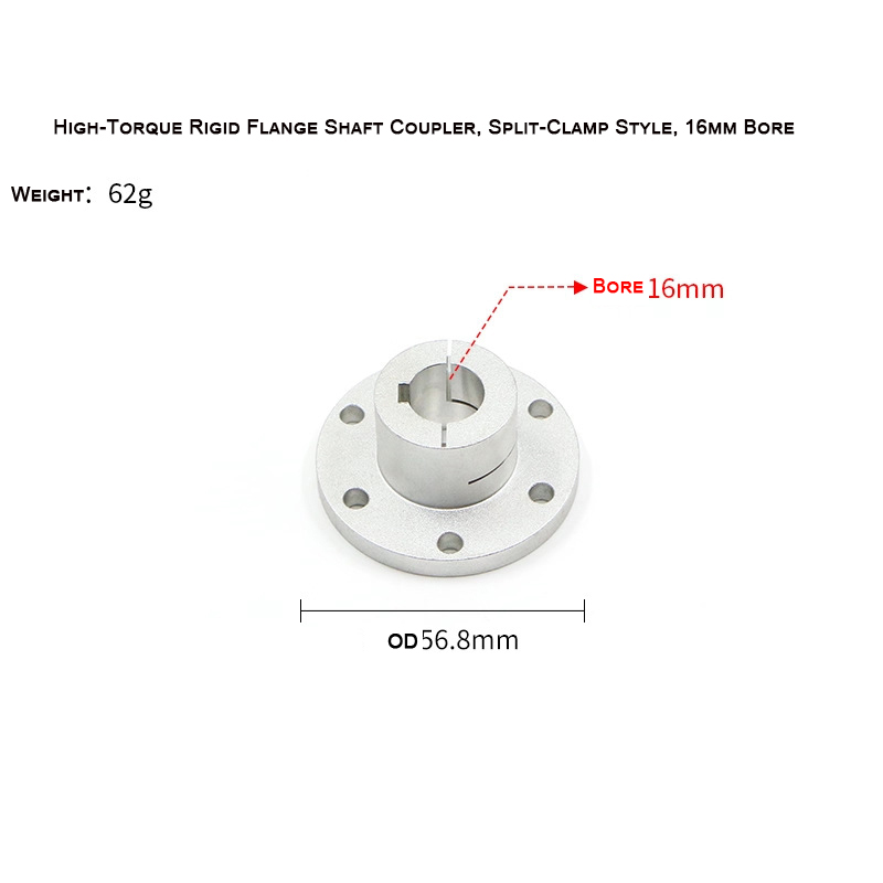 High-Torque Rigid Flange Shaft Coupler, Split-Clamp Style Bore 16mm