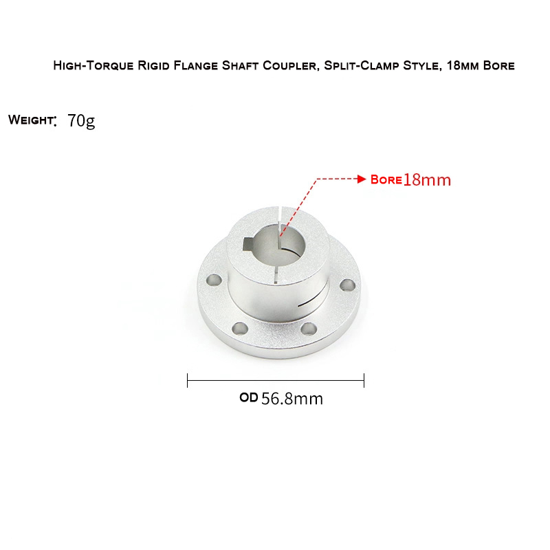 High-Torque Rigid Flange Shaft Coupler, Split-Clamp Style Bore 18mm