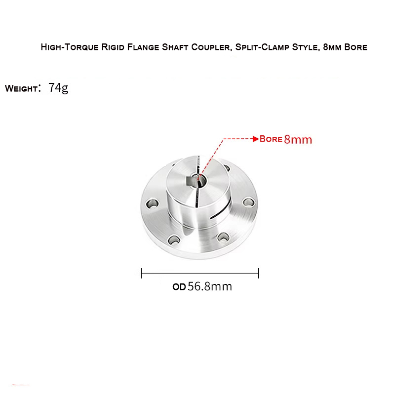 High-Torque Rigid Flange Shaft Coupler, Split-Clamp Style Bore 8mm