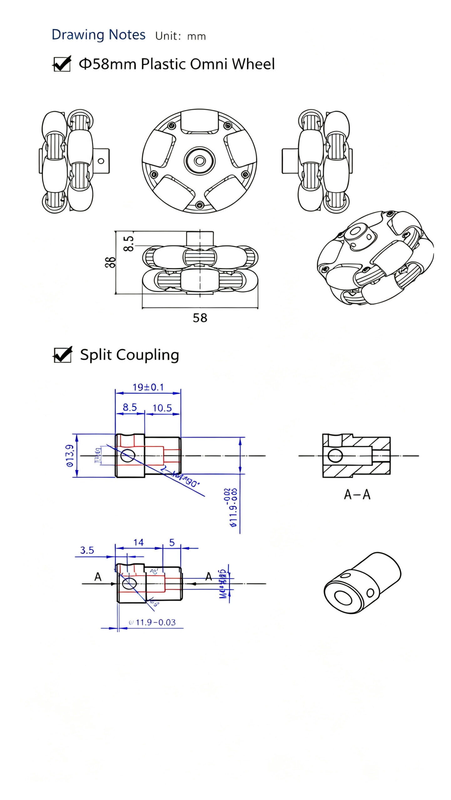 58mm Motorized Omni Wheel for Educational Robots